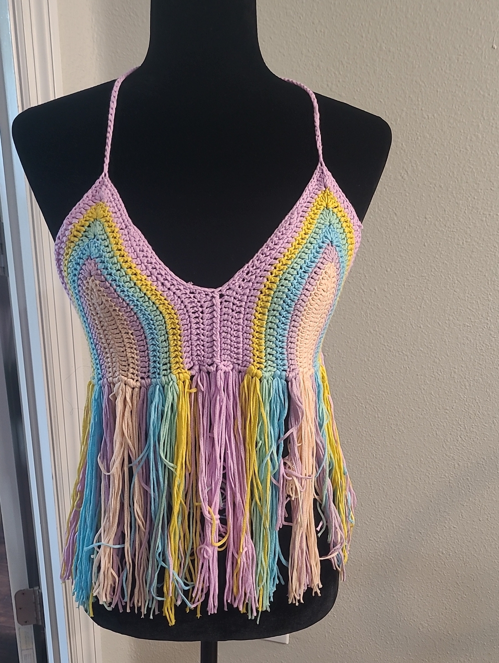 Rebellion Pastel Rainbow Crochet Fringe Camisoleion Size S